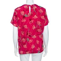 Pre Owned Valentino Pink Floral Print Silk Blouse L