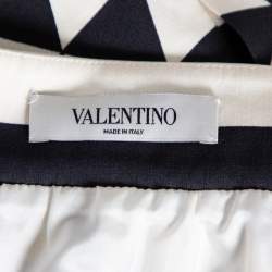Pre Owned Valentino Checkered Monochrome Wool Midi Skirt M 