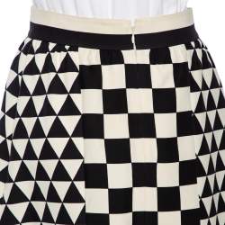 Pre Owned Valentino Checkered Monochrome Wool Midi Skirt M 