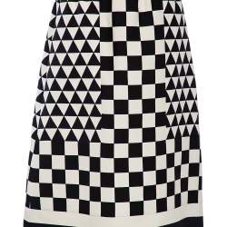 Pre Owned Valentino Checkered Monochrome Wool Midi Skirt M 