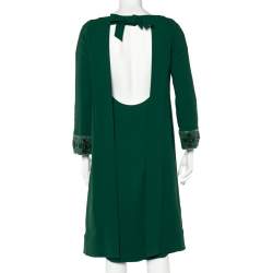 Pre Owned Valentino Green Crepe Embellished Sleeve Cape Detail Shift Dress M
