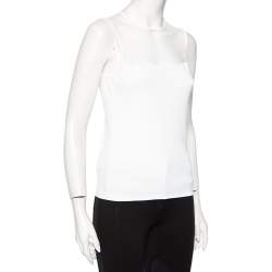 Pre Owned Valentino White Knit Mesh Inset Sleeveless Top L 