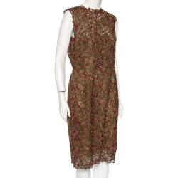 Pre Owned Valentino Bronze Lace Overlay Sheath Dress L 