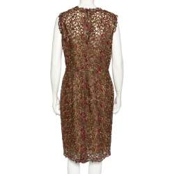 Pre Owned Valentino Bronze Lace Overlay Sheath Dress L 