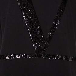 Pre Owned Valentino Black Cotton VLogo Sequence Embellished T-Shirt M 