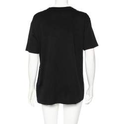 Pre Owned Valentino Black Cotton VLogo Sequence Embellished T-Shirt M 