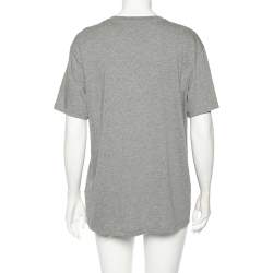 Pre Owned Valentino Grey Cotton VLogo Sequins Embellished T-Shirt M 