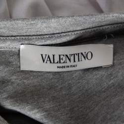 Pre Owned Valentino Grey Cotton VLogo Sequins Embellished T-Shirt M 