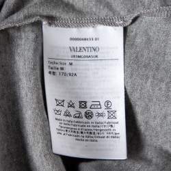 Pre Owned Valentino Grey Cotton VLogo Sequins Embellished T-Shirt M 