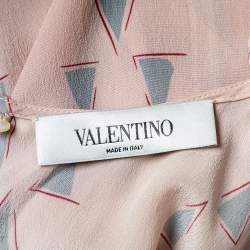 Pre Owned Valentino Light Pink Triangle Printed Silk Neck Tie Detail Top M