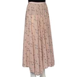 Pre Owned Valentino Pink Triangle Printed Silk Midi Skirt S
