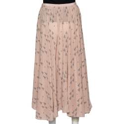 Pre Owned Valentino Pink Triangle Printed Silk Midi Skirt S