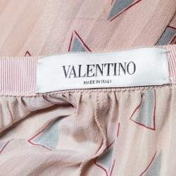 Pre Owned Valentino Pink Triangle Printed Silk Midi Skirt S
