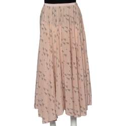 Pre Owned Valentino Pink Triangle Printed Silk Midi Skirt S