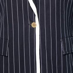 Valentino Midnight Blue Striped Cotton Button Front Blazer L
