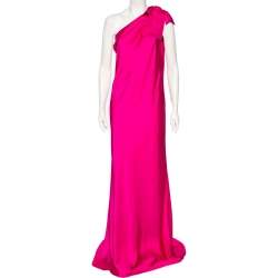 Pre Owned فستان ماكسي فالنتينو ساتان فوشيا بكتف واحد مقاس متوسط - ميديوم