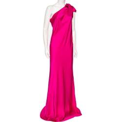 Pre Owned فستان ماكسي فالنتينو ساتان فوشيا بكتف واحد مقاس متوسط - ميديوم