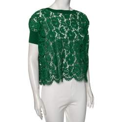 Pre Owned Valentino Green Lace And Knit Trim Oversized Top S