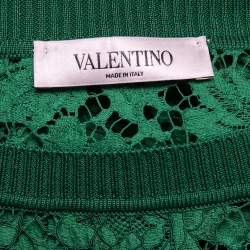 Pre Owned Valentino Green Lace And Knit Trim Oversized Top S