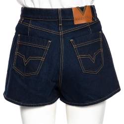 Pre Owned Valentino Blue Denim VLogo Detailed High Waisted Shorts S