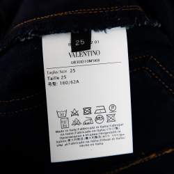 Pre Owned Valentino Blue Denim VLogo Detailed High Waisted Shorts S