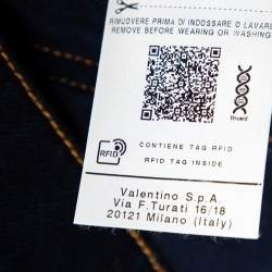 Pre Owned Valentino Blue Denim VLogo Detailed High Waisted Shorts S