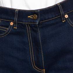 Pre Owned Valentino Blue Denim VLogo Detailed High Waisted Shorts S
