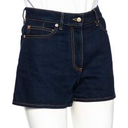 Pre Owned Valentino Blue Denim VLogo Detailed High Waisted Shorts S