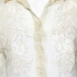 Pre Owned Valentino Cream Embroidered Silk Sheer Shirt M