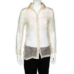Pre Owned Valentino Cream Embroidered Silk Sheer Shirt M
