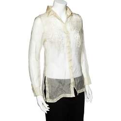 Pre Owned Valentino Cream Embroidered Silk Sheer Shirt M
