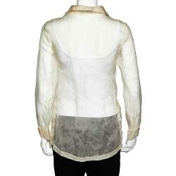 Pre Owned Valentino Cream Embroidered Silk Sheer Shirt M