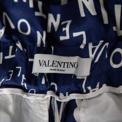 Pre Owned Valentino Blue Logo Print Silk Rope Belted High Waist Shorts M