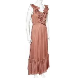 Pre Owned Valentino Mauve Silk Organza Ruffled Maxi Dress L