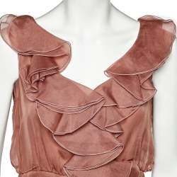Pre Owned Valentino Mauve Silk Organza Ruffled Maxi Dress L