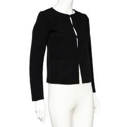 Valentino Black Crepe Hook Front Collarless Jacket S