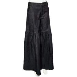 Pre Owned Valentino Navy Blue Denim Flared Peplum Leg Trousers L