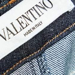 Pre Owned Valentino Navy Blue Denim Flared Peplum Leg Trousers L