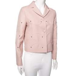 Pre Owned Valentino Dusky Pink Wool Crepe Rock Studded Button Front Jacket M