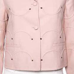 Pre Owned Valentino Dusky Pink Wool Crepe Rock Studded Button Front Jacket M
