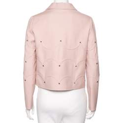 Pre Owned Valentino Dusky Pink Wool Crepe Rock Studded Button Front Jacket M
