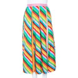 Pre Owned Valentino Multicolored Striped Silk Pleated Midi Skirt M