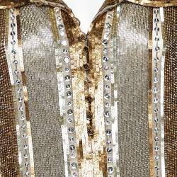 Pre Owned Valentino Gold Embellished Cap Sleeve Crop Top L