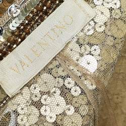Pre Owned Valentino Gold Embellished Cap Sleeve Crop Top L