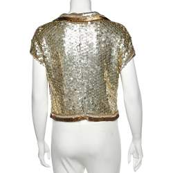 Pre Owned Valentino Gold Embellished Cap Sleeve Crop Top L