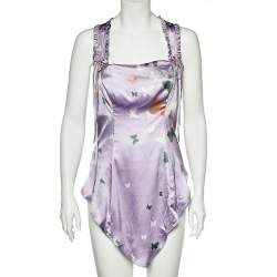 Valentino Lilac Butterfly Printed Silk Satin Asymmetric Hem Camisole M