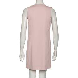 Pre Owned Valentino Pink Chiffon Bow Applique Pleated Yolk Detailed Shift Dress M