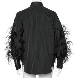 Pre Owned Valentino Black Cotton & Ostrich Feather Detailed Button Front Shirt M