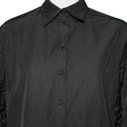 Pre Owned Valentino Black Cotton & Ostrich Feather Detailed Button Front Shirt M