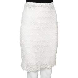 Pre Owned Valentino Off-White Guipure Lace Knee Length Skirt M
